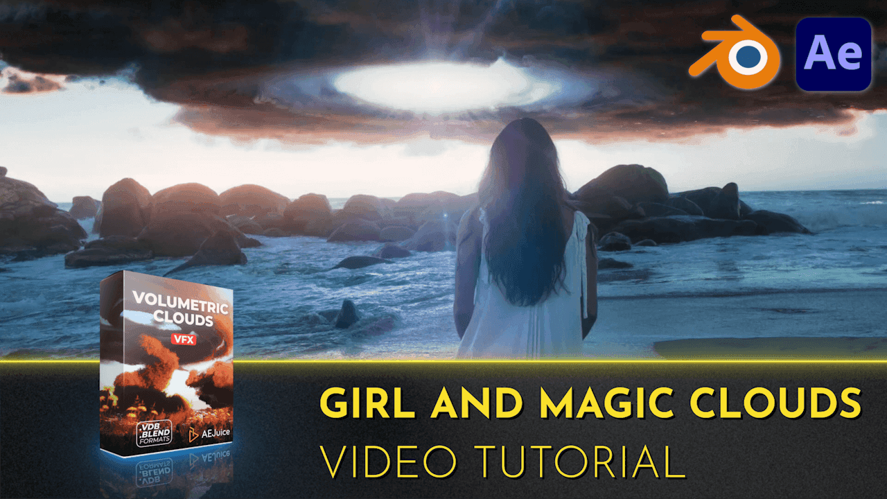 Girl and Magic Clouds | Tutorial Blender | After Effects | Volumetric Clouds